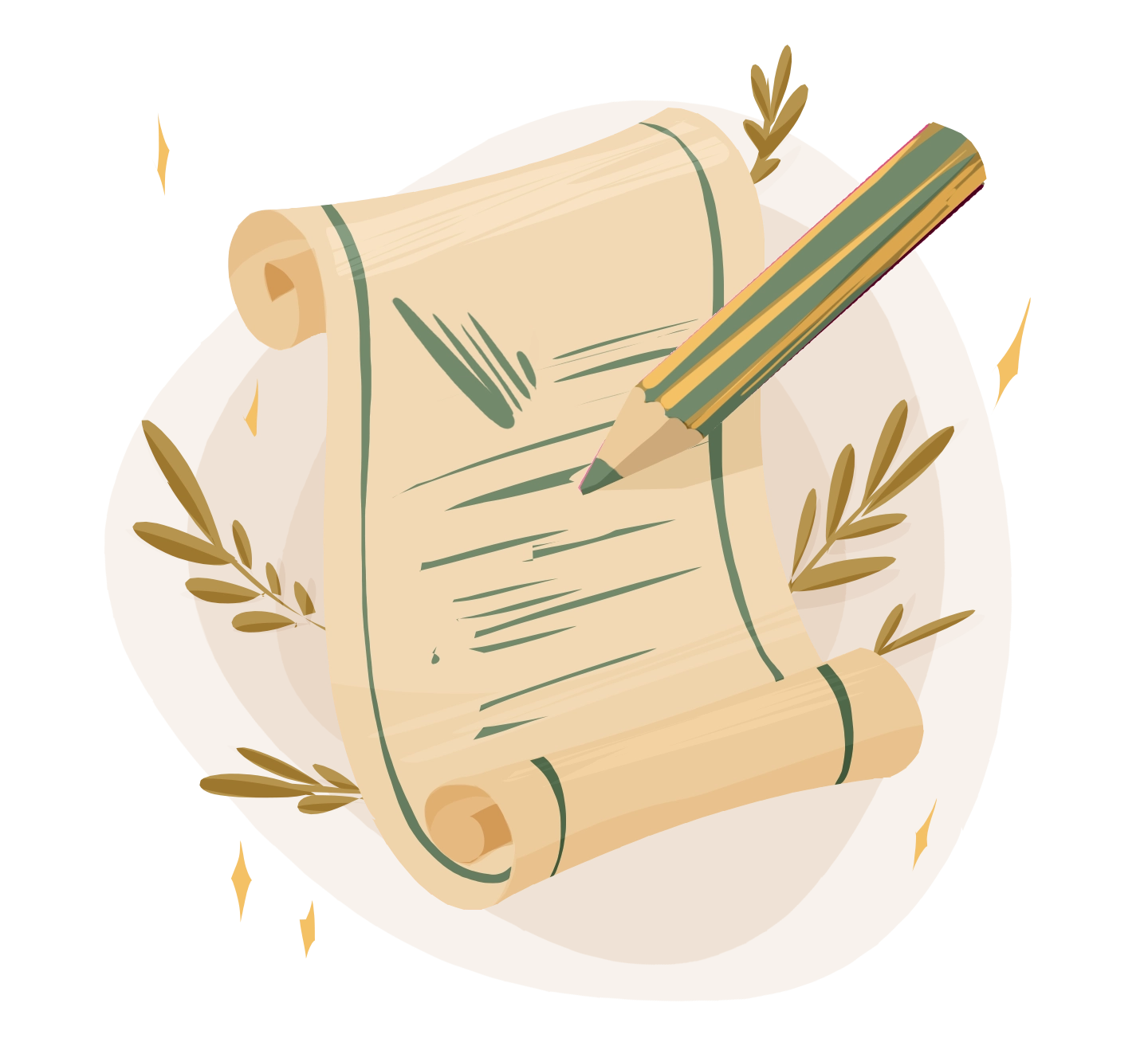 Illustration d'un parchemin de recette avec un crayon